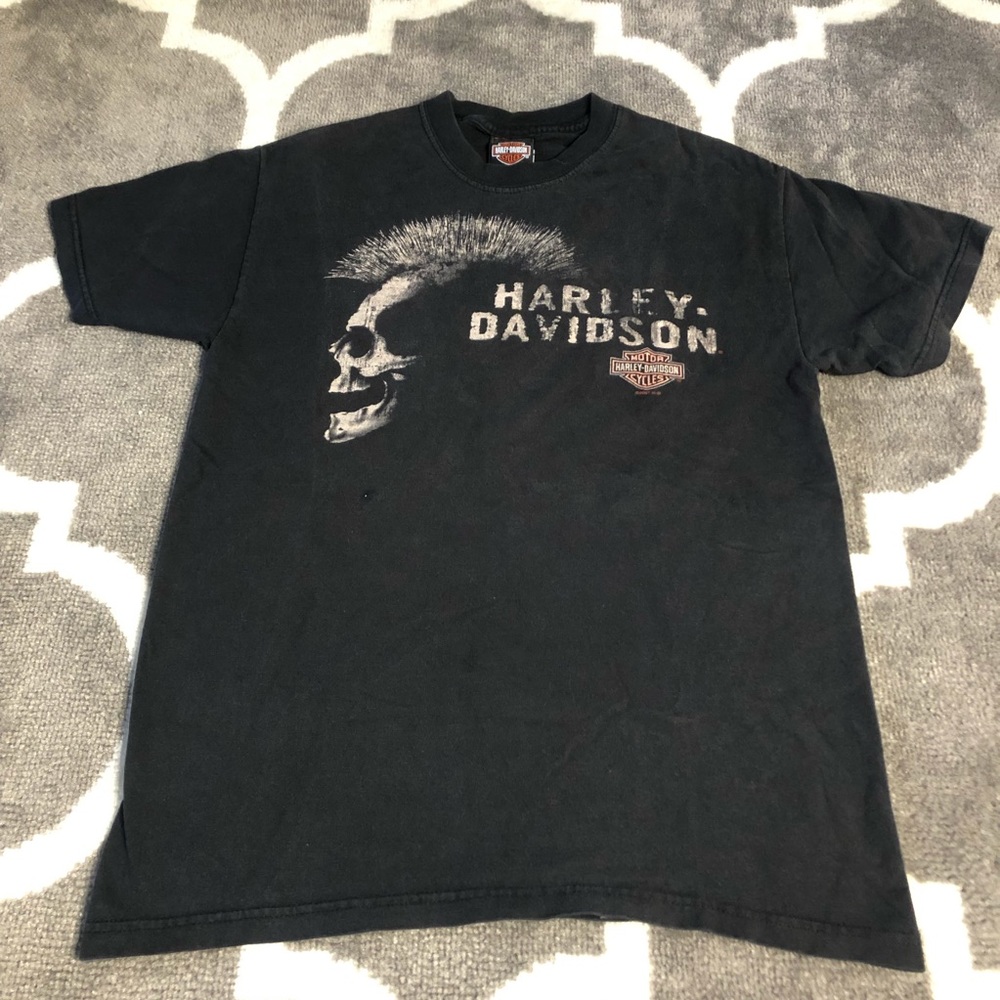 Harley Davidson Tshirt Mens Medium Mohawk Skull Black Shirt Motorcycle